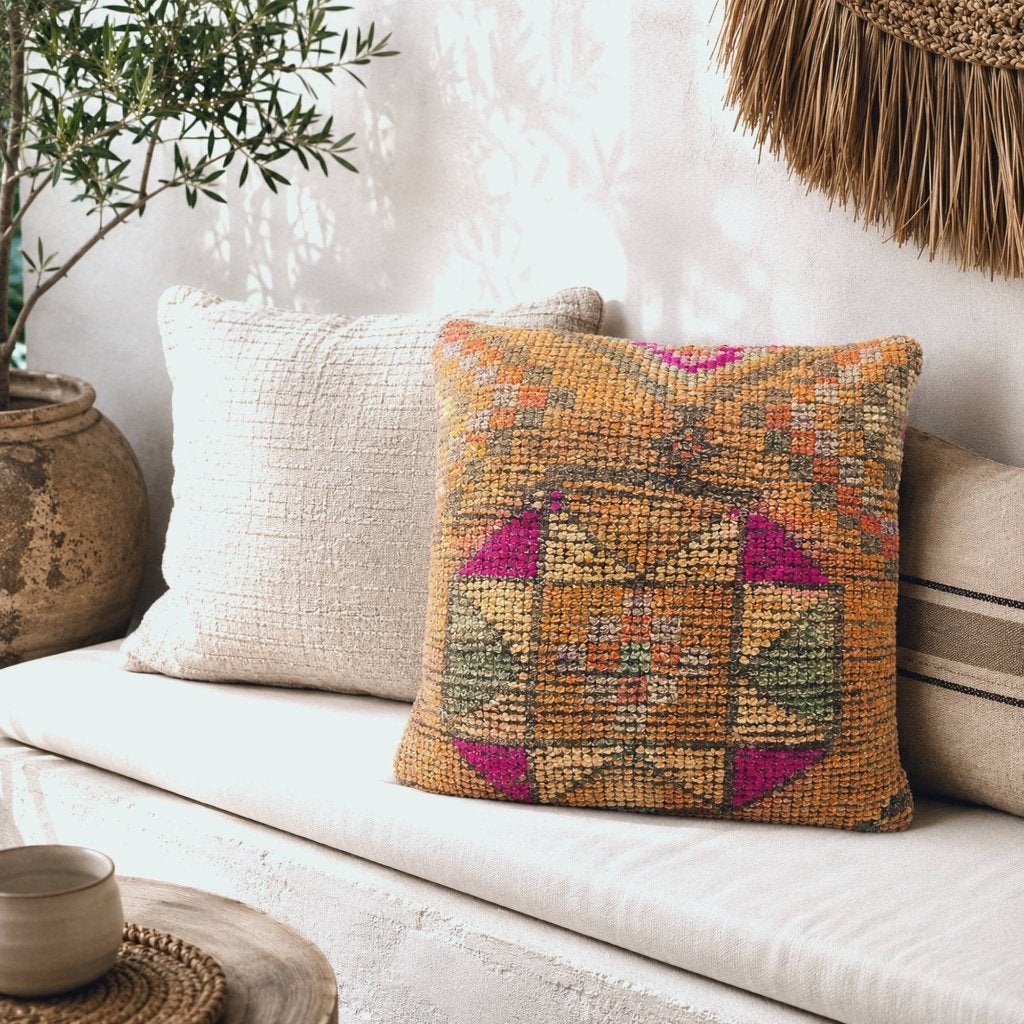 Kelimkussen hoezen 50x50 vintage Turkse kleden oranje roze, Yazgibi, Handgemaakt, Vierkant, Nieuw