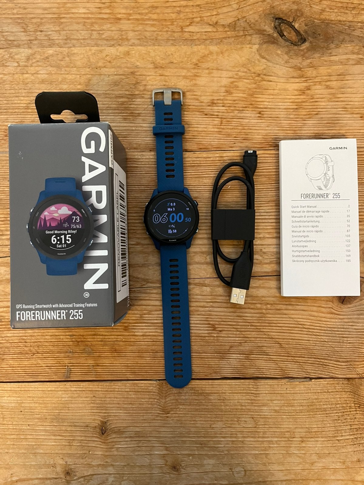 Garmin Forerunner 255 GPS donkerblauw - nieuwstaat, Blauw, Ophalen of Verzenden, Zo goed als nieuw, Waterdicht