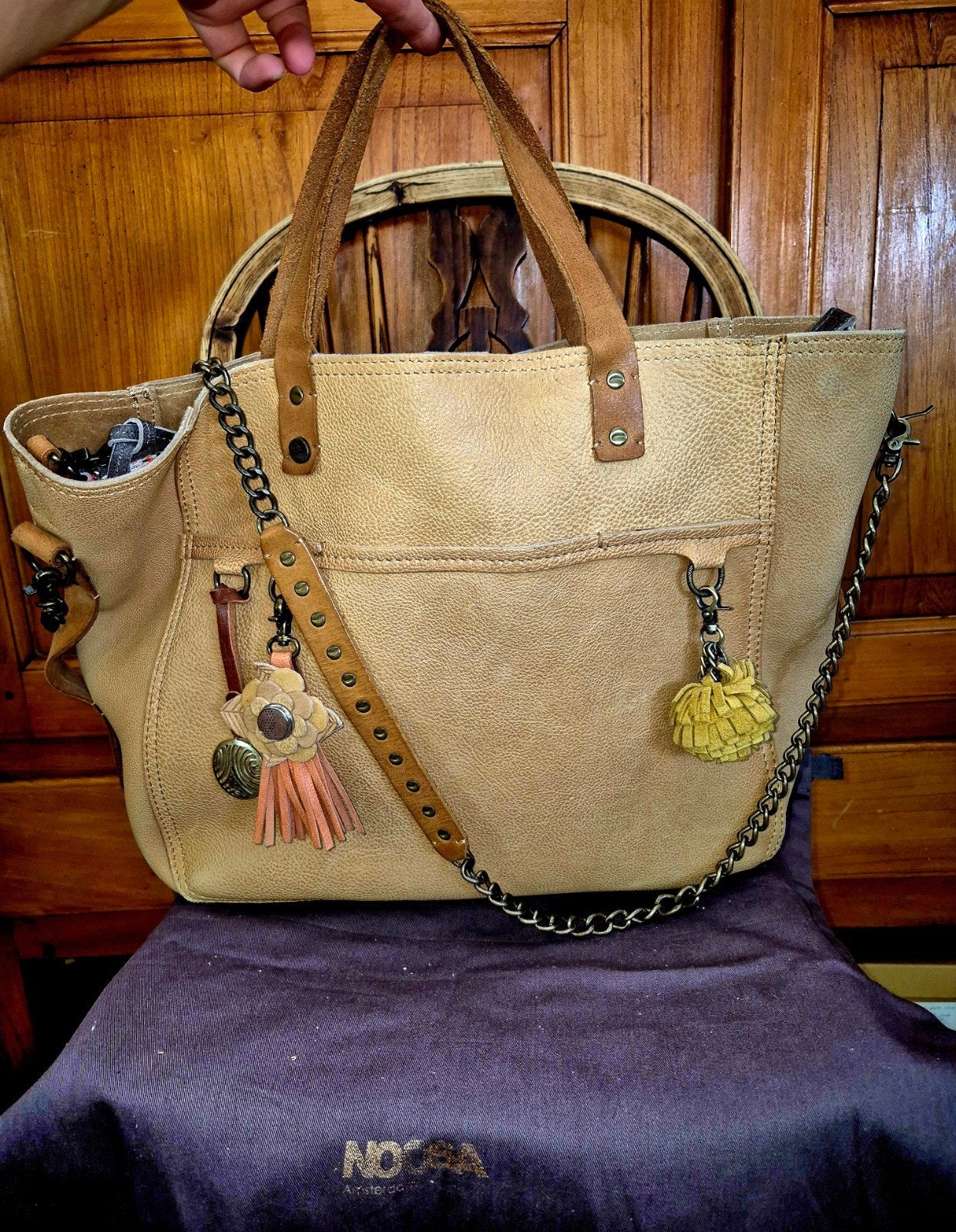 Noosa Amsterdam Roots tas met extra's, Ophalen of Verzenden, Zo goed als nieuw, Beige, Handtas