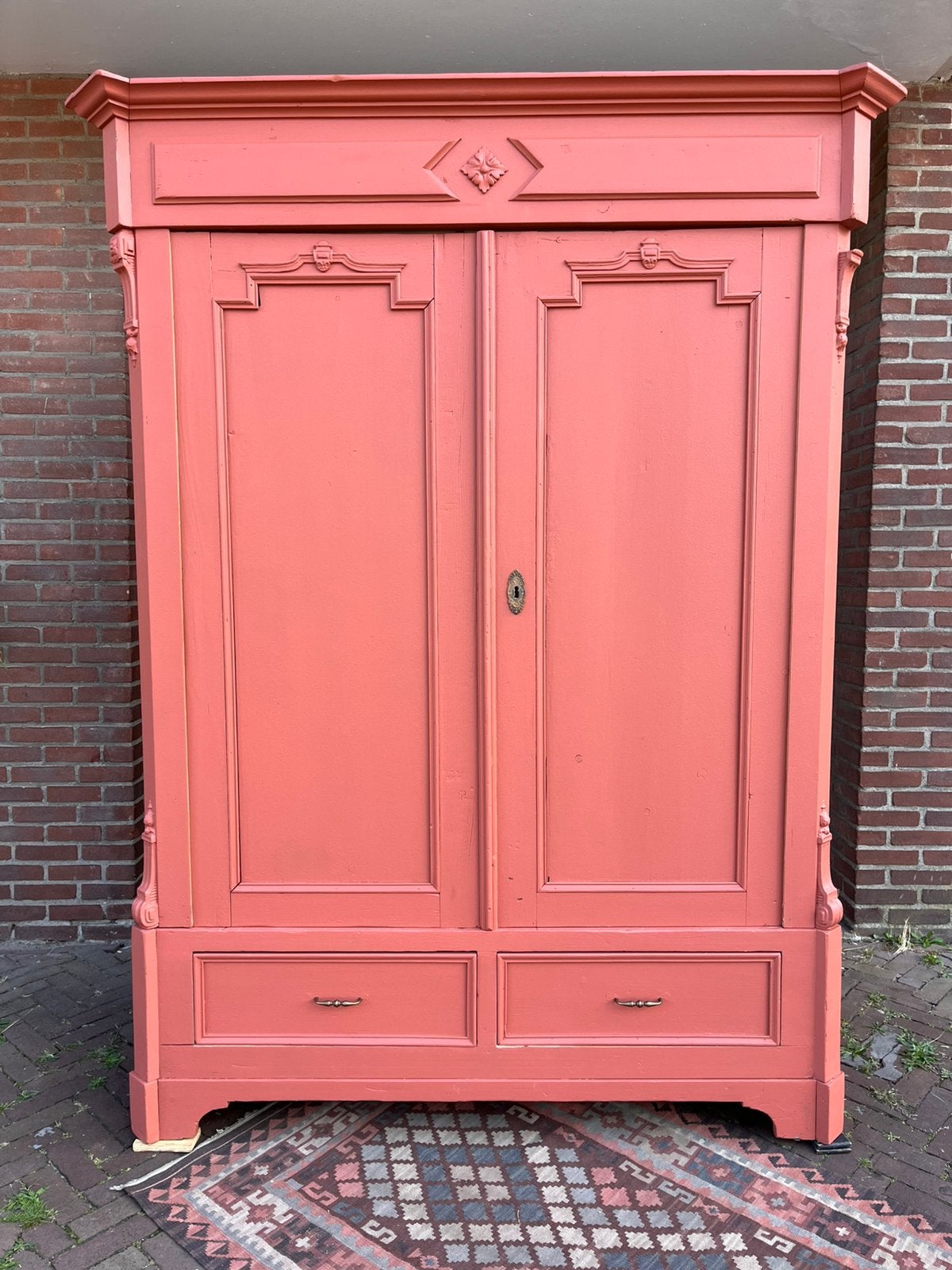 Brocante grenen kledingkast in mooie roze tin, Zo goed als nieuw, 150 tot 200 cm, 50 tot 75 cm, 50 tot 100 cm
