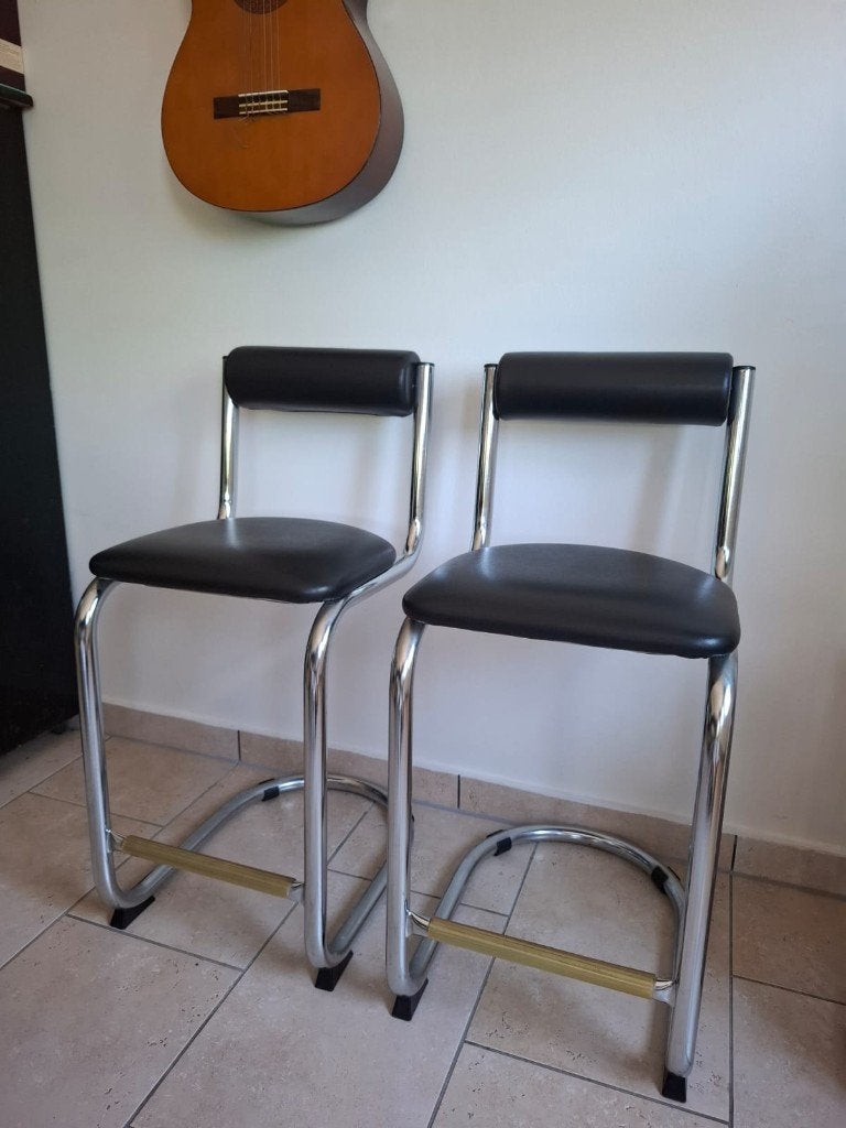 Barkrukken, Huis en Inrichting, Barkrukken, Ophalen, 60 tot 90 cm, Leer, Zo goed als nieuw
