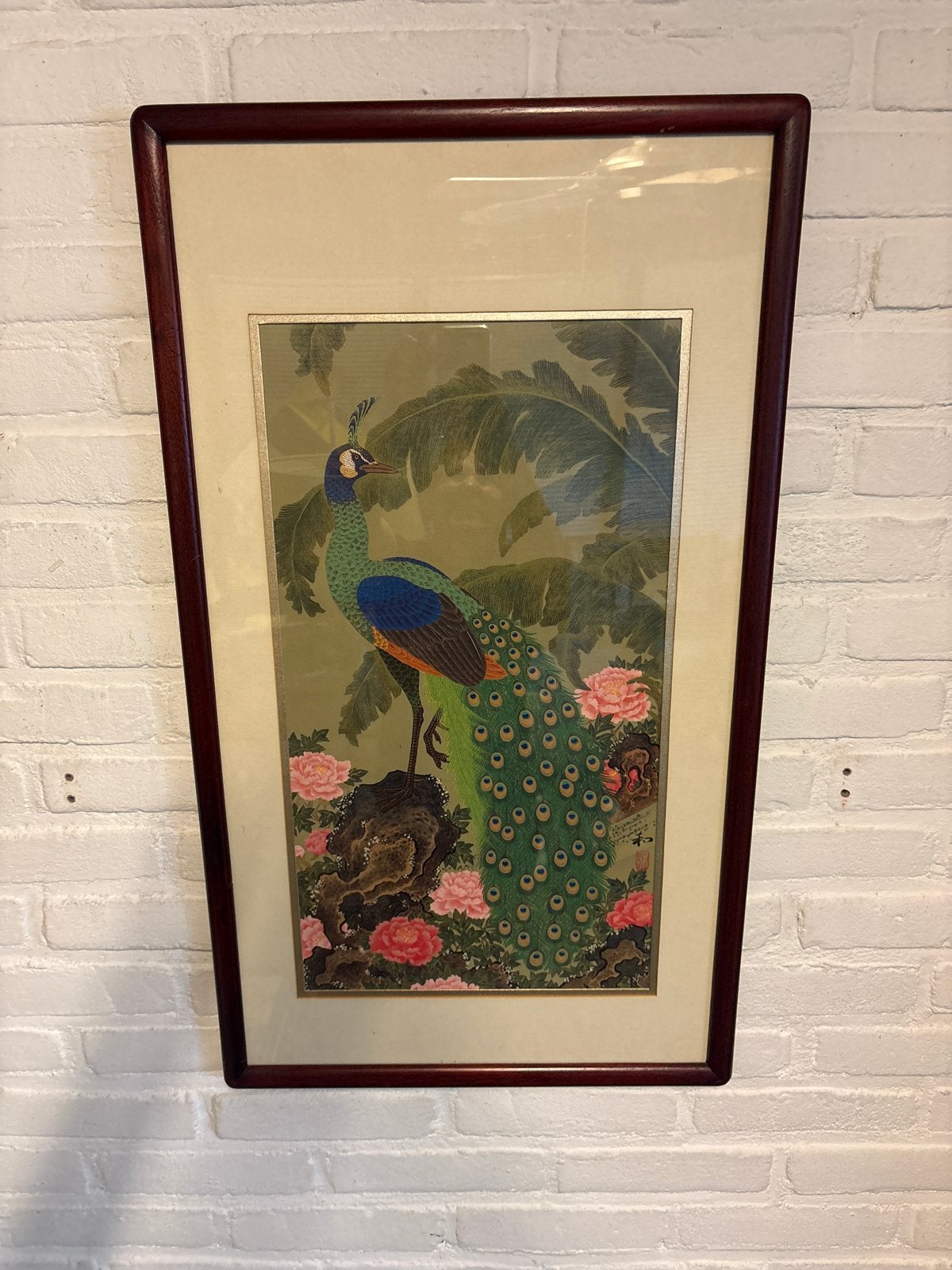 De Tuin van de Betoverde Pauw - Kazuro Tozuka - pure zijde, Antiek en Kunst, Achter glas, Realistisch, Dieren, Ophalen of Verzenden