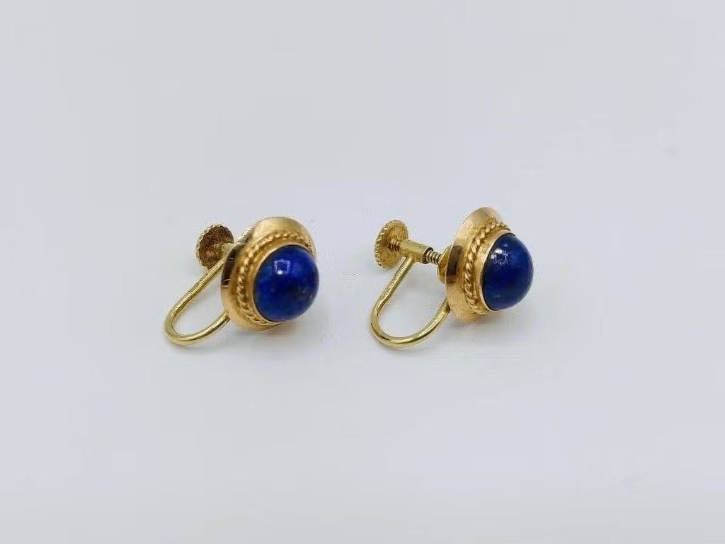 Gouden schroefoorbellen met lapis lazuli, 3,3 gram., Info@zilverwebsite.nl, Verzenden, Zo goed als nieuw, Zilverwebsite.nl