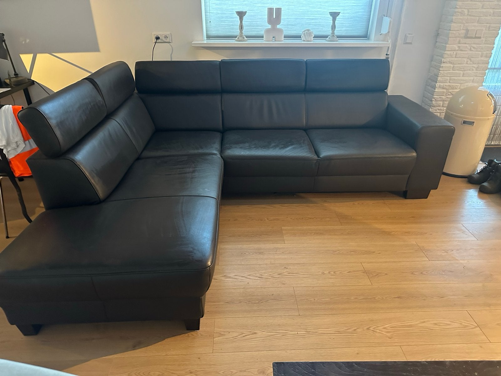 Leren hoekbank 2 x 3 zits afm 250x210, Ophalen, Gebruikt, 100 tot 125 cm, Hoekbank