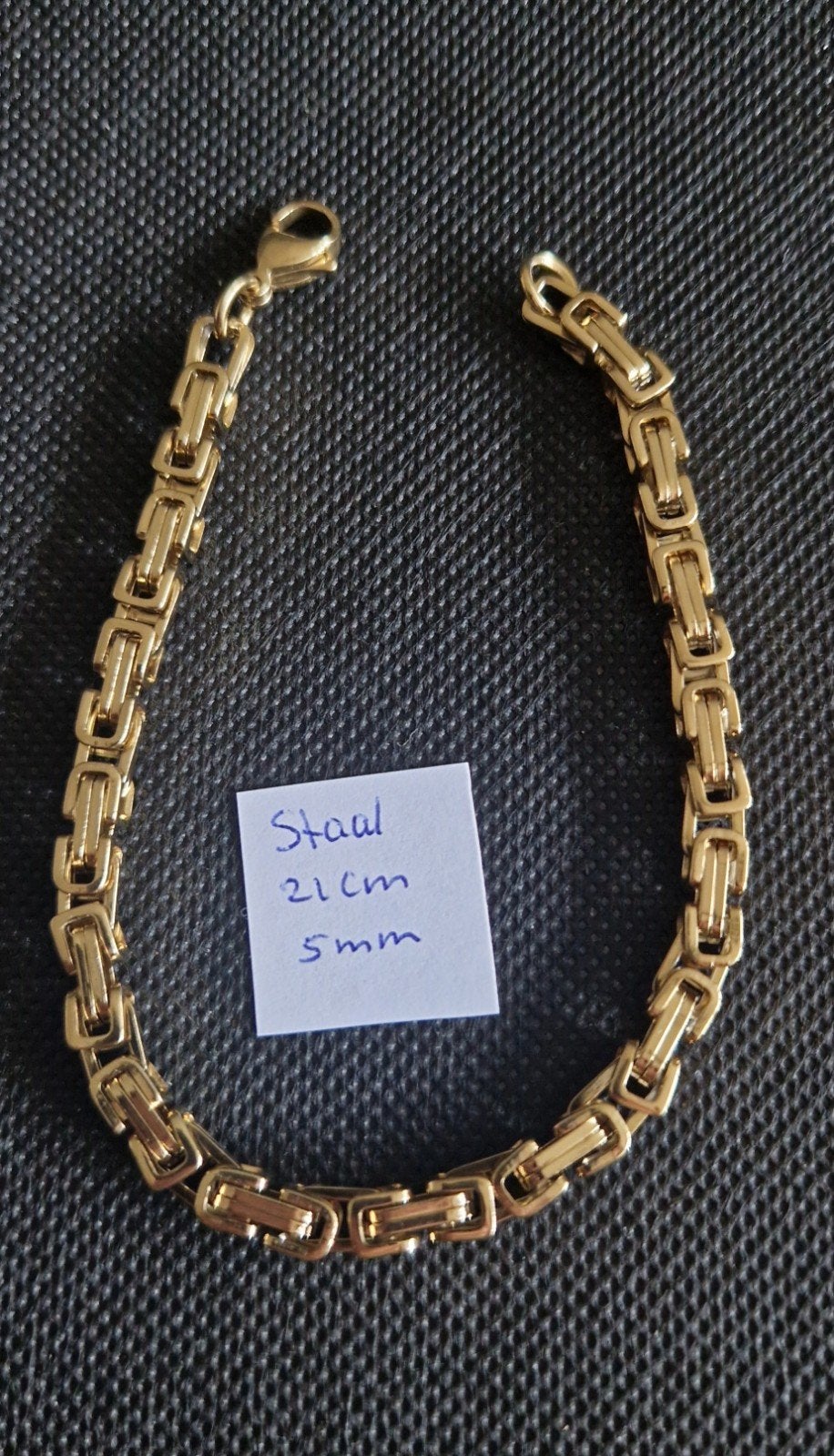 Stoere koningsarmband - 21 cm, 5 mm, Ophalen of Verzenden, Nieuw, Goud, Staal