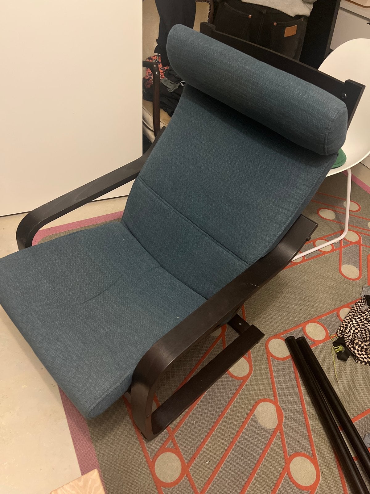 Slechts €15 Poang zwart fauteuil met blauwe bekleding, Ophalen, Gebruikt, Zwart, Eén