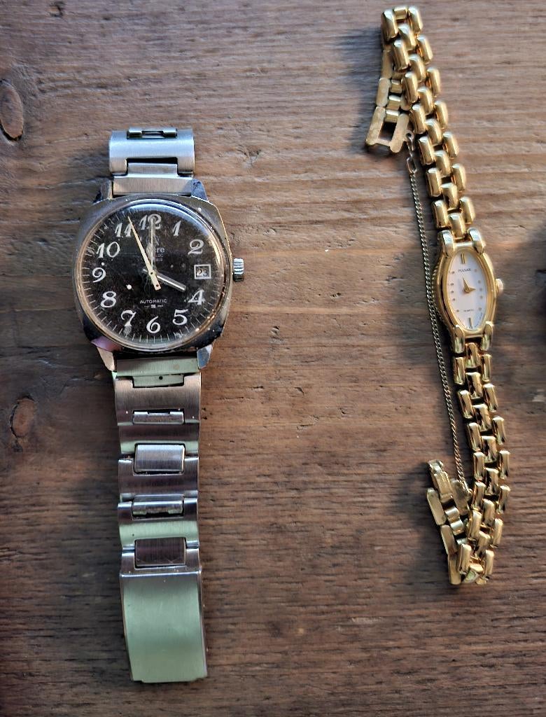 6 Oude Horloges (o.a. Prisma en Pulsar en Carola zakhorloge), Sieraden, Tassen en Uiterlijk, Horloges | Antiek, Overige merken