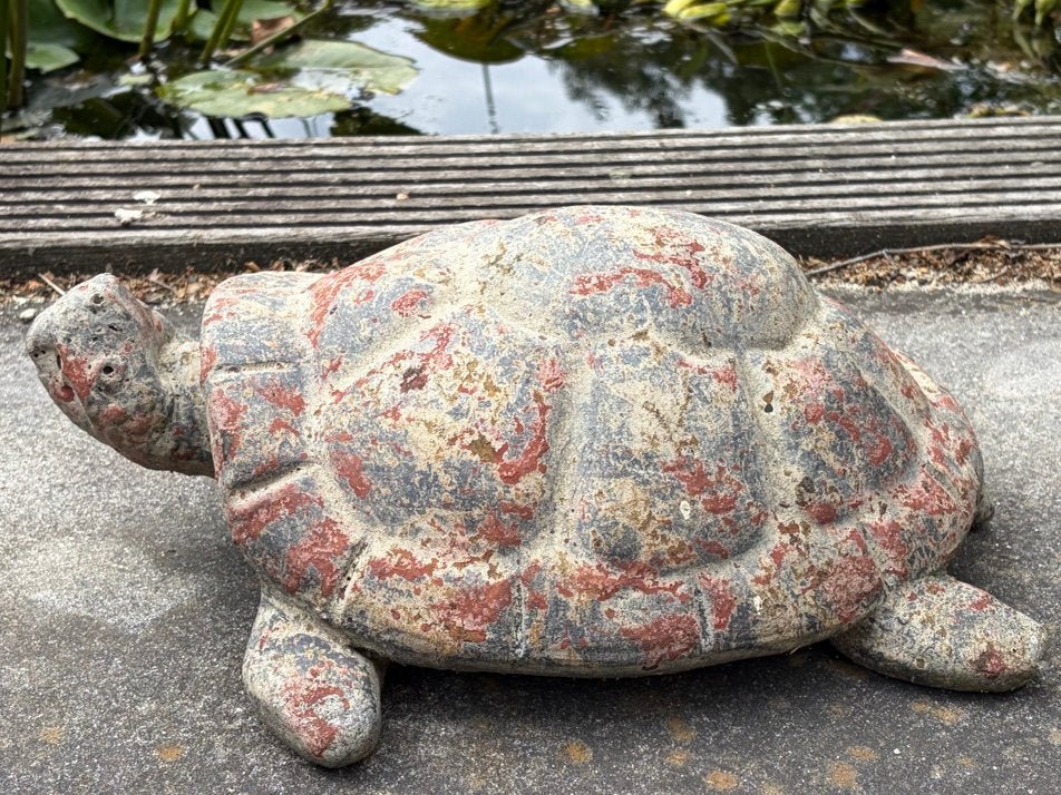 Vintage Stenen Schildpad Tuindecoratie - Vriendelijk relaxt, Tuin en Terras, Ophalen of Verzenden, Gebruikt, Steen, Dierenbeeld
