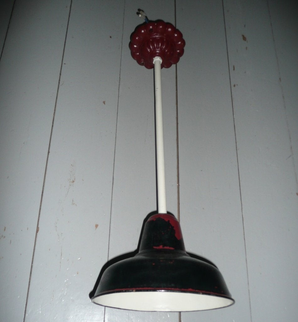 Industriële hanglamp (lengte totaal 68 cm, diam. Kap 26 cm), Ophalen of Verzenden