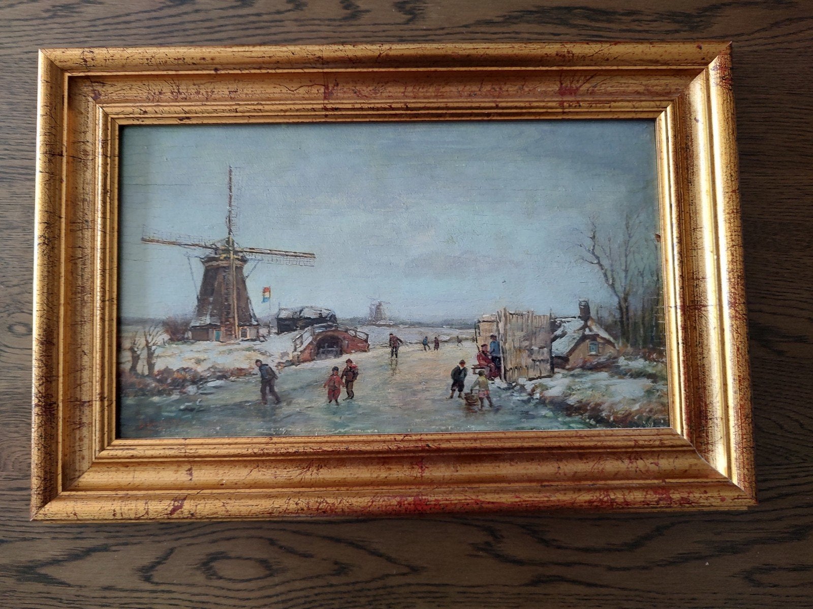 Oud Hollands Winterlandschap met Molen en Schaatsers, Antiek en Kunst, Ophalen