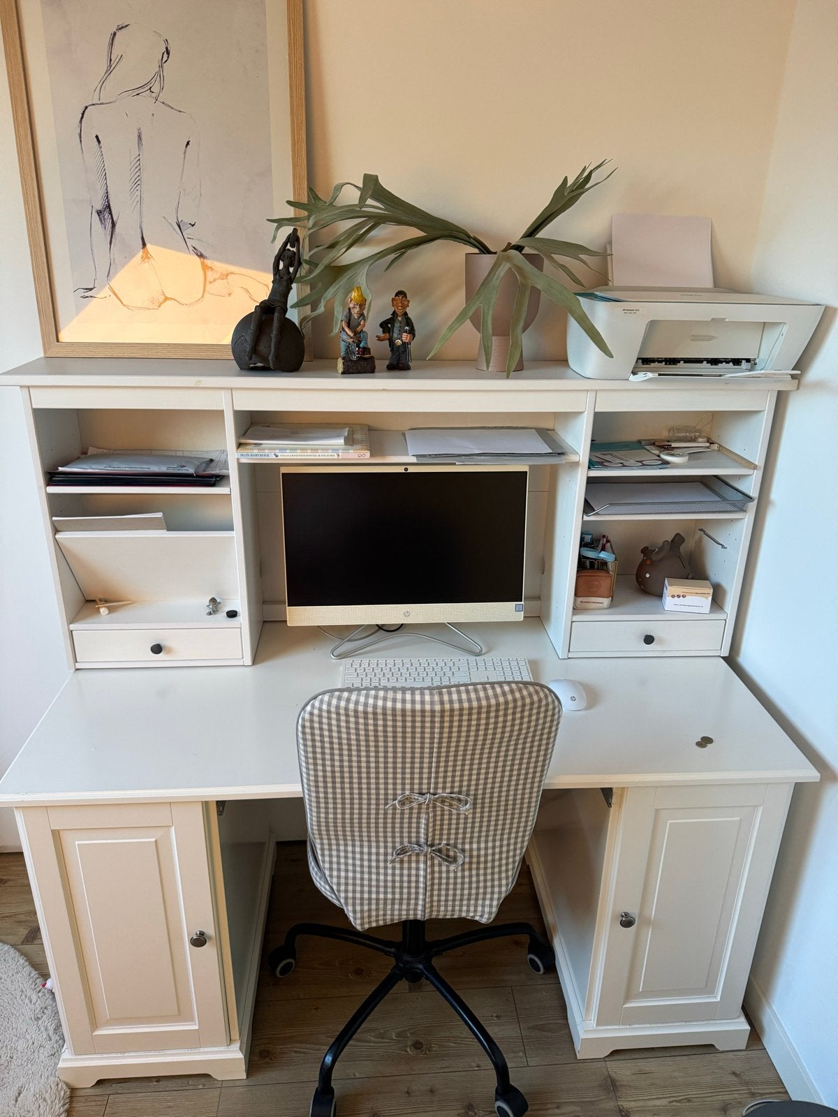 IKEA Hemnes Bureau met opbouw en bureaustoel, Ophalen, Opbergruimte, Gebruikt, IKEA