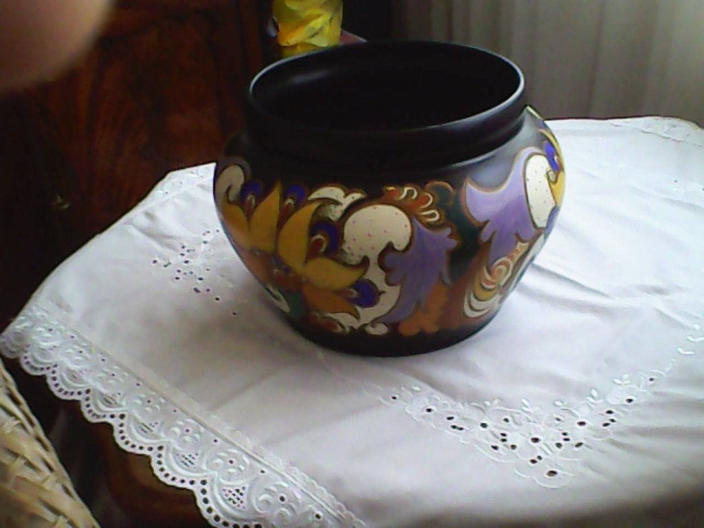 Antiek Grote Gouda Bloempot, 25 tot 40 cm, Verzenden, Rond, Binnen