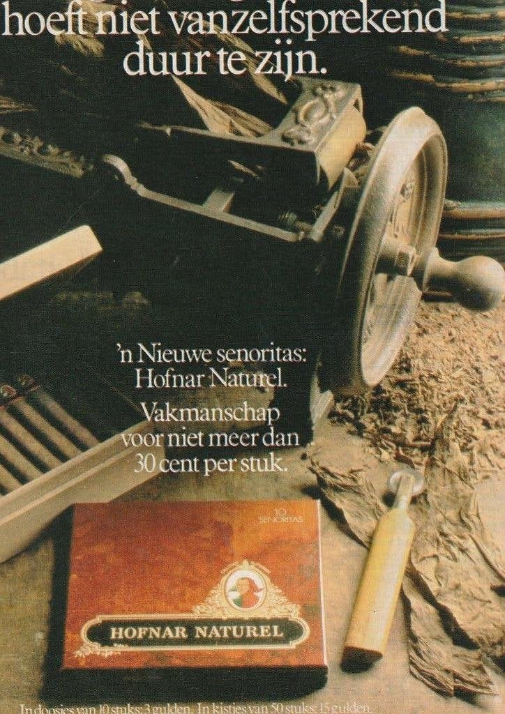 retro reclame 1979 Hofnar sigaren niet vanzelfsprekend duur, Verzenden, Overige typen