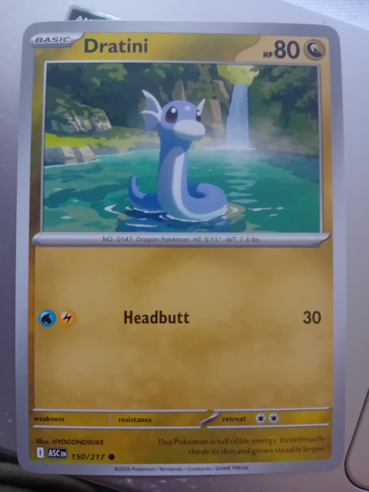Pokémon Kaart Dratini 150/217 ASCEN - Zo goed als nieuw, Ophalen of Verzenden, Zo goed als nieuw, Losse kaart, Foil