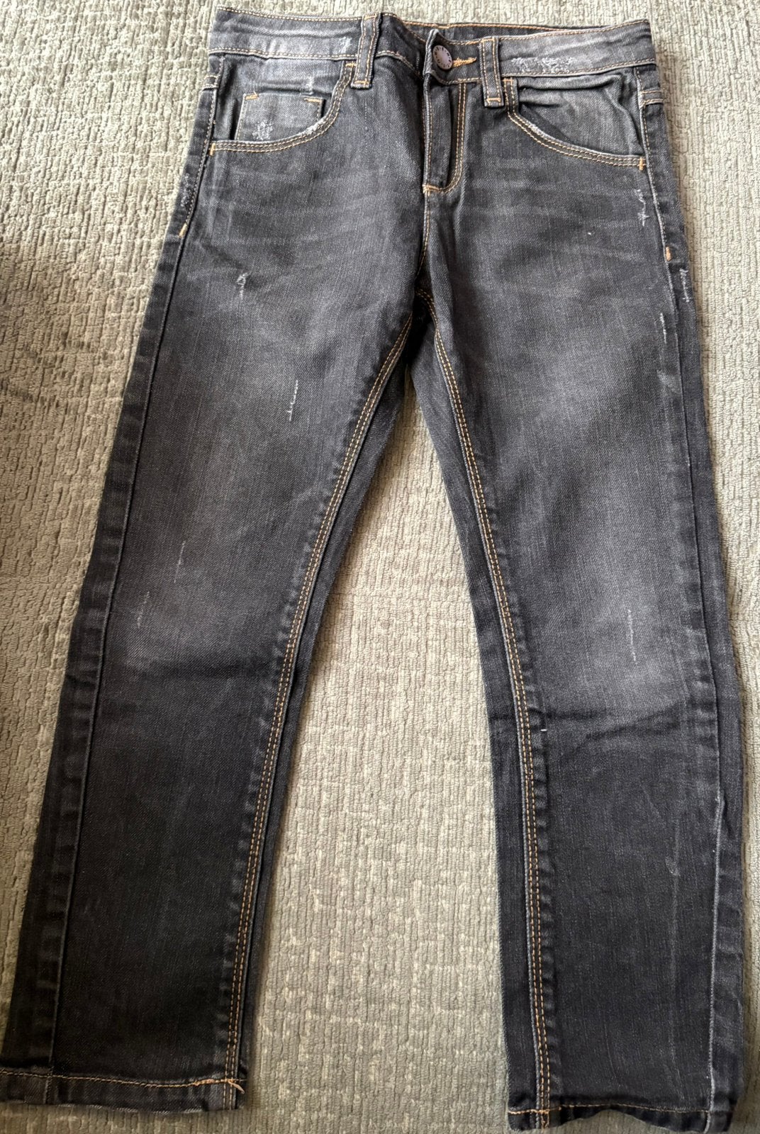 Donkergrijze jeans, met details, maat 122, Benetton, meisje, Kinderen en Baby's, Kinderkleding | Maat 122, Ophalen of Verzenden