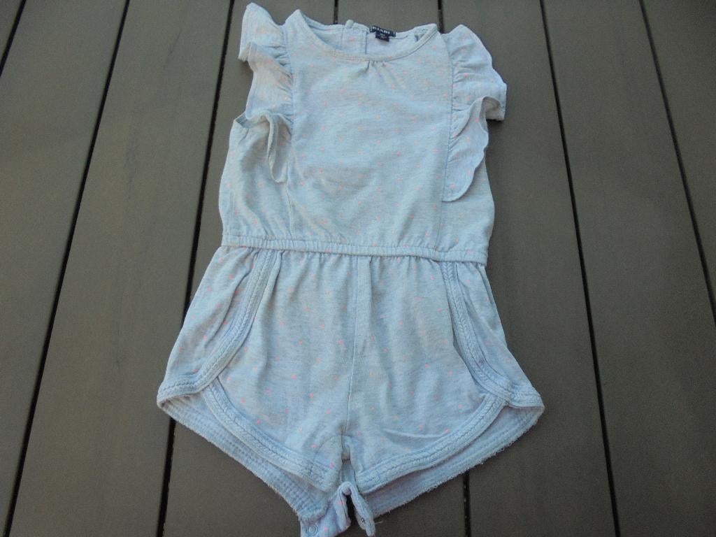 K261 Grijze jumpsuit Kiabi maat 80, Kinderen en Baby's, Babykleding | Maat 80, Kiabi, Gebruikt, Meisje, Ophalen of Verzenden