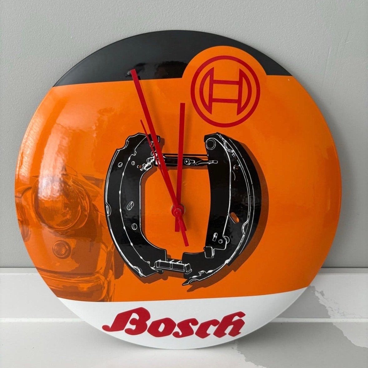 Nieuwe Emaille Reclame Klok Bosch - Oranje/Zwart Remschoenen, Ophalen of Verzenden, Zo goed als nieuw, Gebruiksvoorwerp