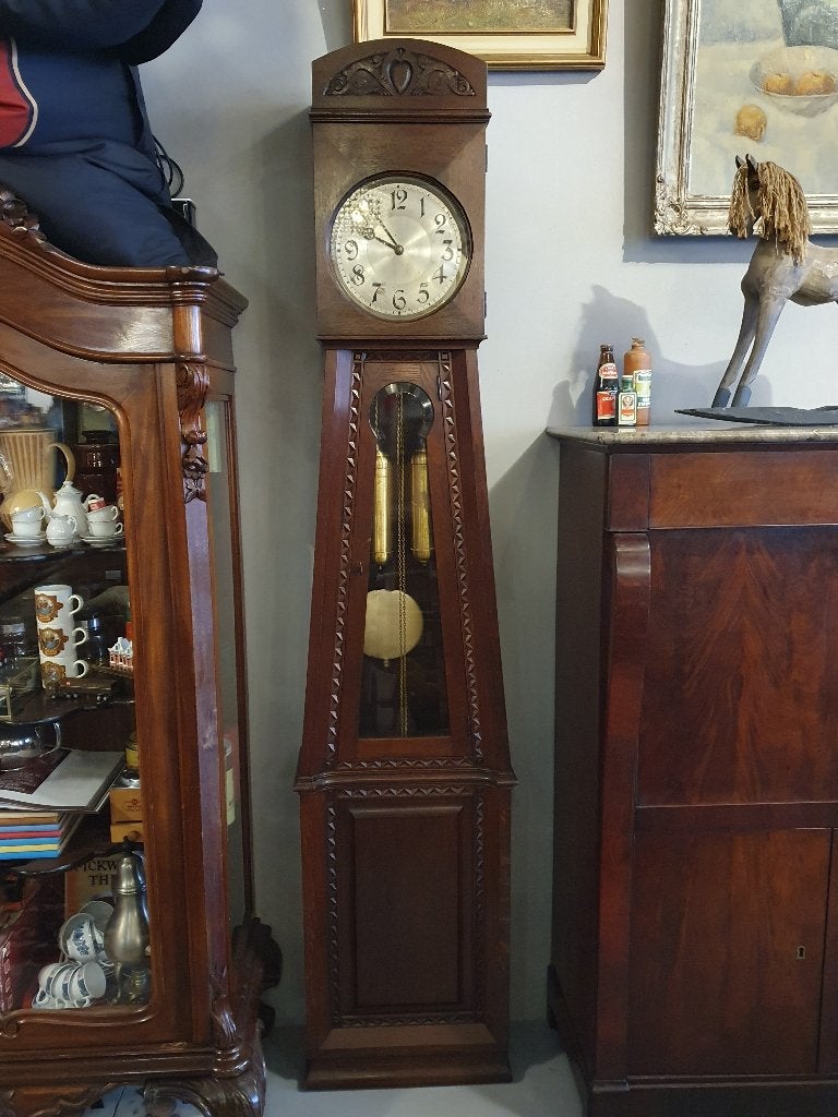 Eiken Jugendstil staande klok met slagwerk, werkend, Antiek en Kunst, Ophalen