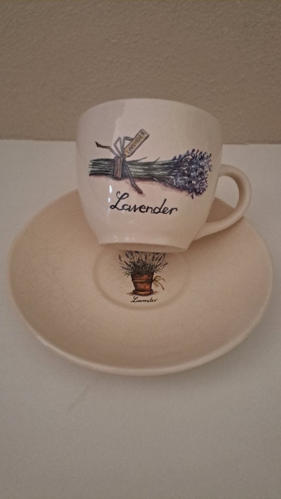 Jet ter Steege Lavender kop en schotel 6 x, Huis en Inrichting, Keuken | Servies, Ophalen, Zo goed als nieuw, Overige stijlen
