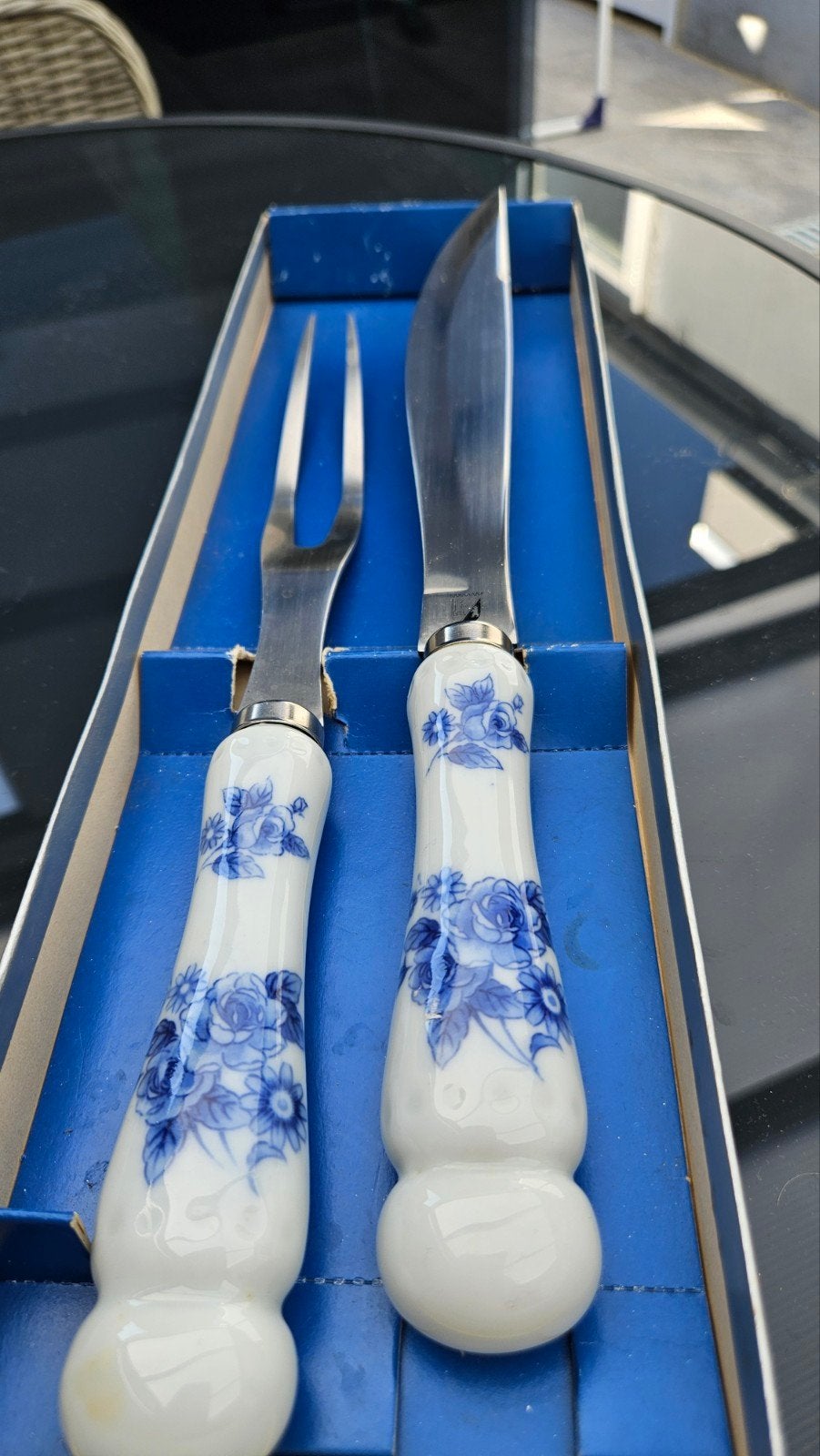 Vintage Rostfrei Vanadium Stahl Vleesvork & Mes Set, Antiek en Kunst, Antiek | Bestek, Ophalen of Verzenden