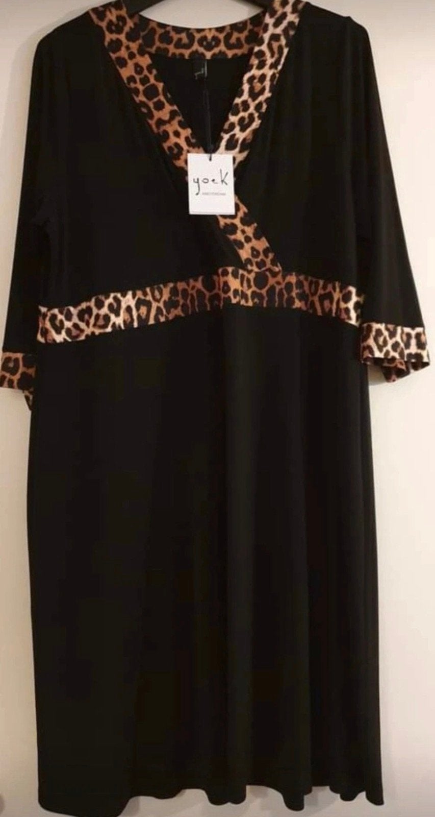 Yoek jurk maat xxl 54/56 zwart/ panterprint, Kleding | Dames, Yoek, Verzenden, Nieuw, Jurk