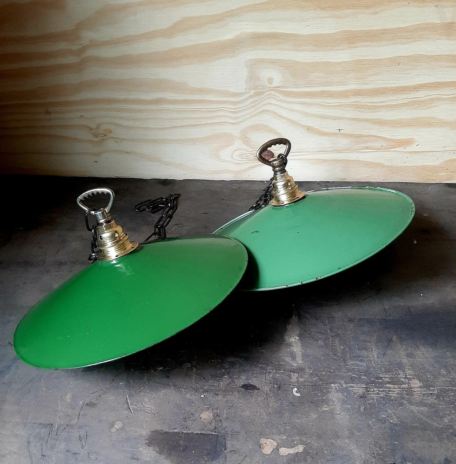 Vintage Franse Hanglampen - (Emaille / Jaren 30), Ophalen of Verzenden