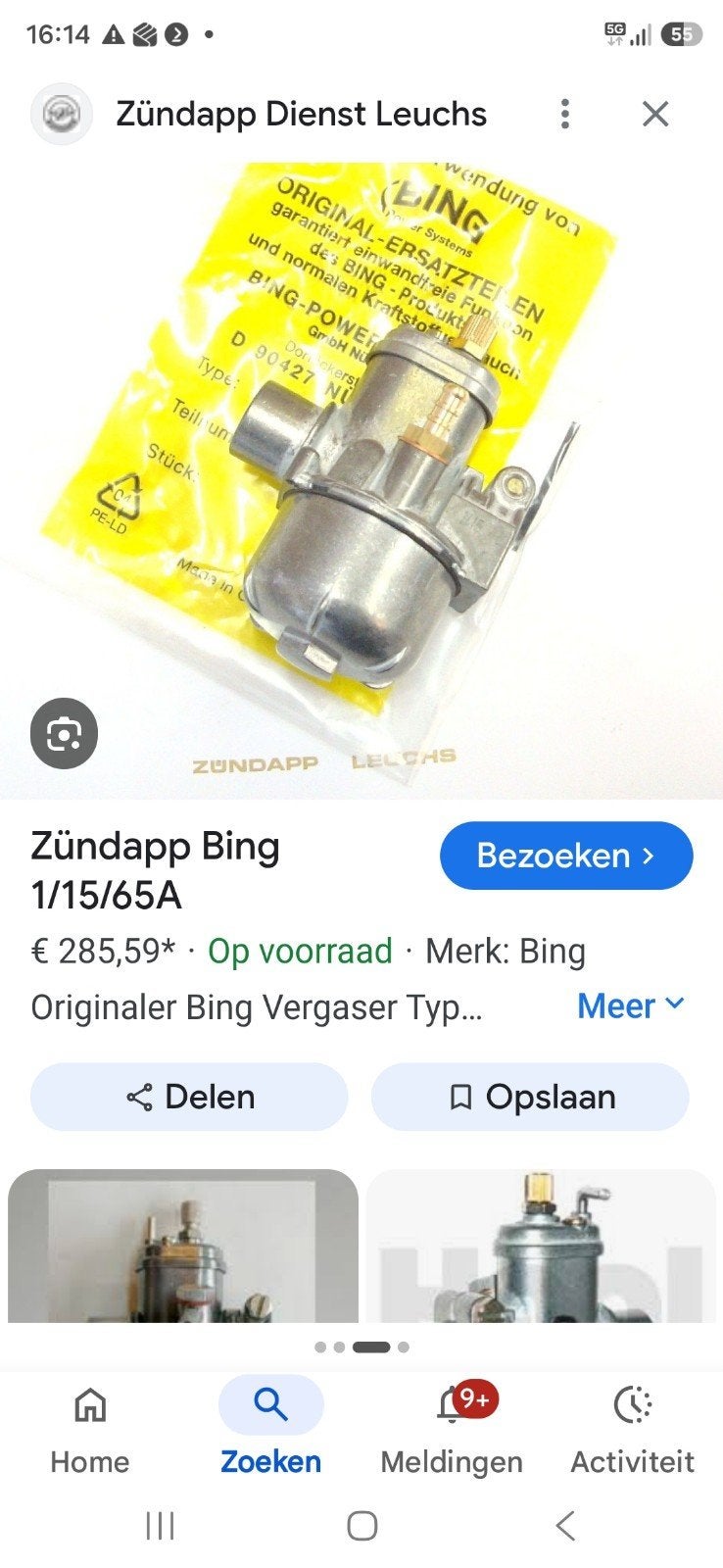 zoek bing 1/15/65 carburateur, Fietsen en Brommers, Ophalen of Verzenden, Carburateur