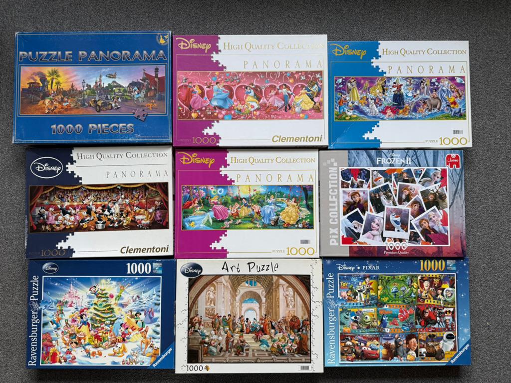 7 Disney legpuzzels 1000st Clementoni Jumbo Ravensburger, Ophalen of Verzenden, 500 t/m 1500 stukjes, Gebruikt, Legpuzzel