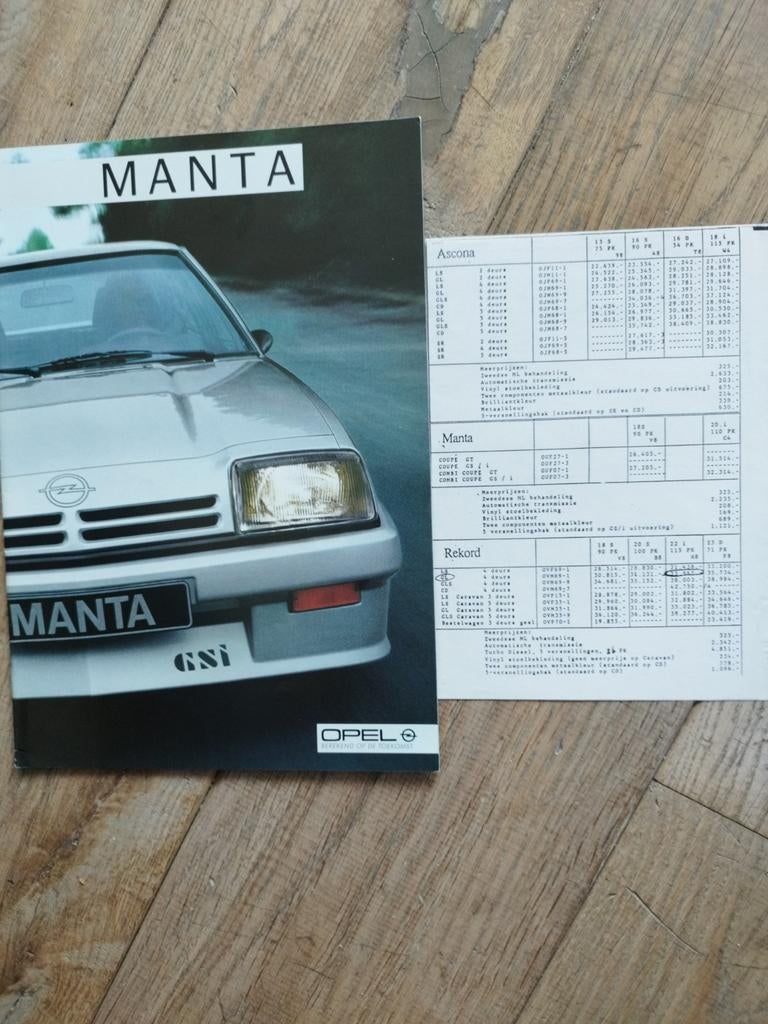 Opel Manta GSI brochure uit 1985 plus prijslijst, Opel, Zo goed als nieuw, Opel, Ophalen of Verzenden
