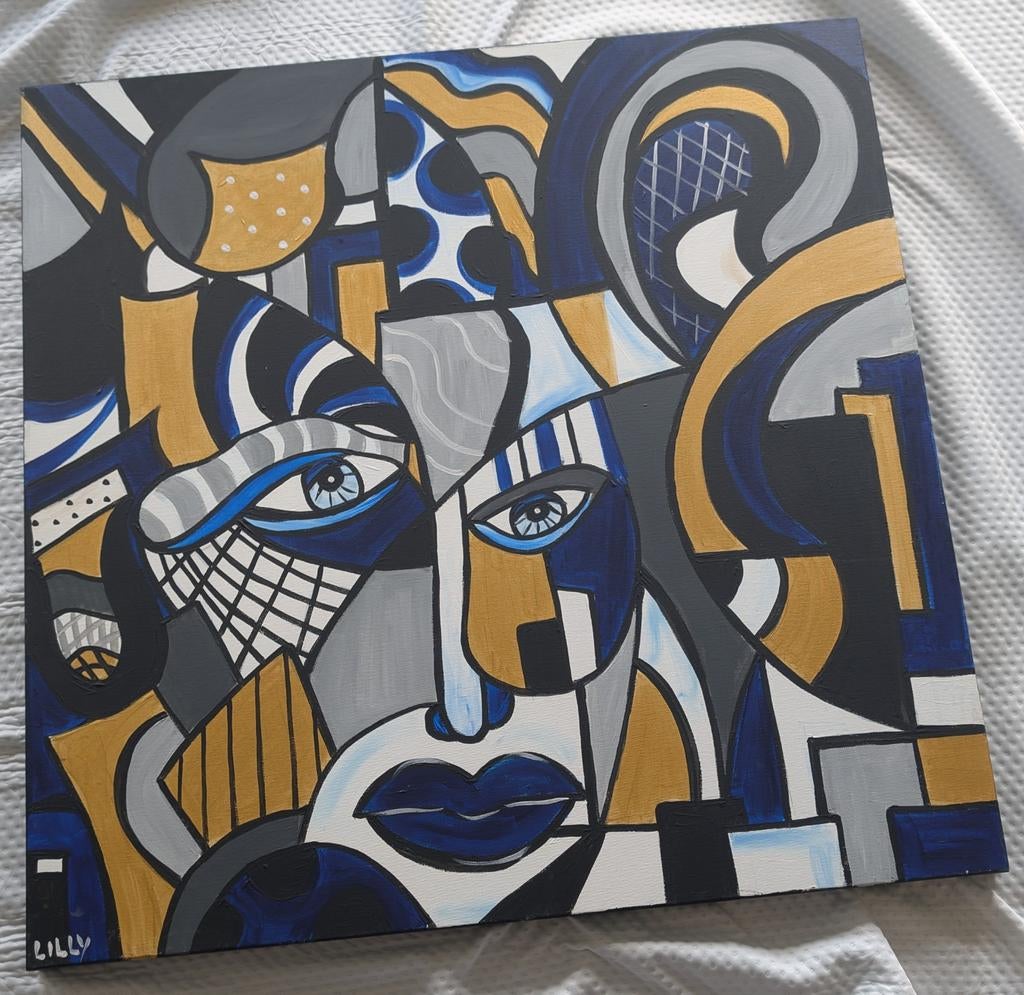 Abstracte Dame met Rosse Haren - Olieverf Schilderij, Ophalen of Verzenden