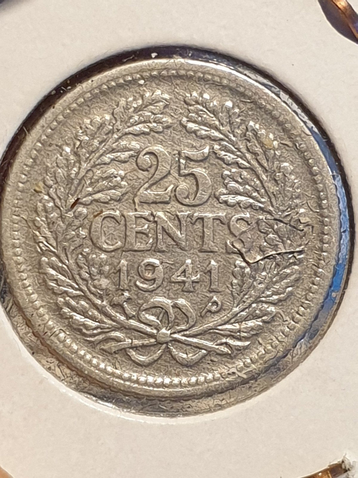 25 cent 1941 P Palmboom, zilver nr.1 (08), Ophalen of Verzenden, Koningin Wilhelmina, 25 cent, Zilver