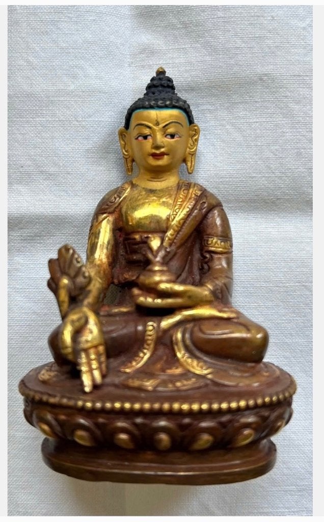 Bronzen boeddhabeeld Nepal “gold-face” 8,5 cm, Ophalen of Verzenden, X, X, X