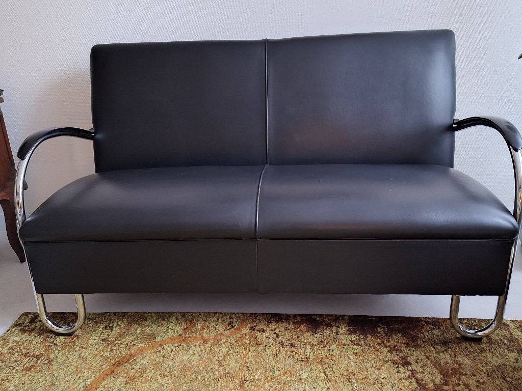 GISPEN CLASSIC bank model 444 2,5 zit zwart leer, Ophalen, 150 tot 200 cm, Tweepersoons, 75 tot 100 cm