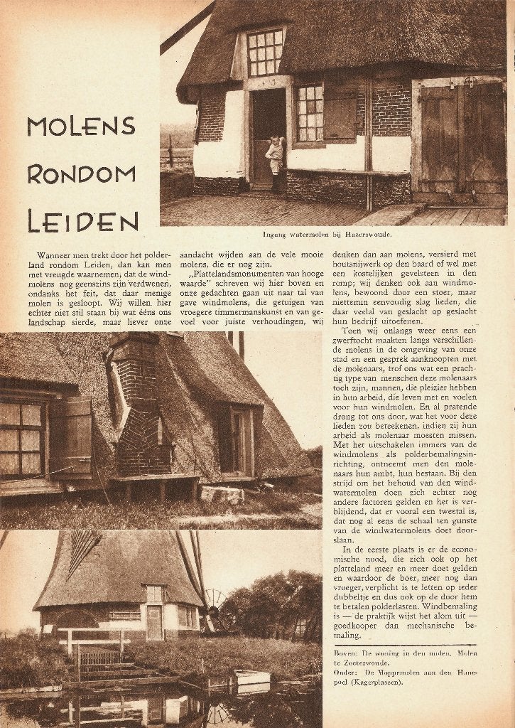 Molens rondom Leiden Zuid-Holland molen 1937, Gebruikt, Ophalen of Verzenden, Gebouw, Voor 1940