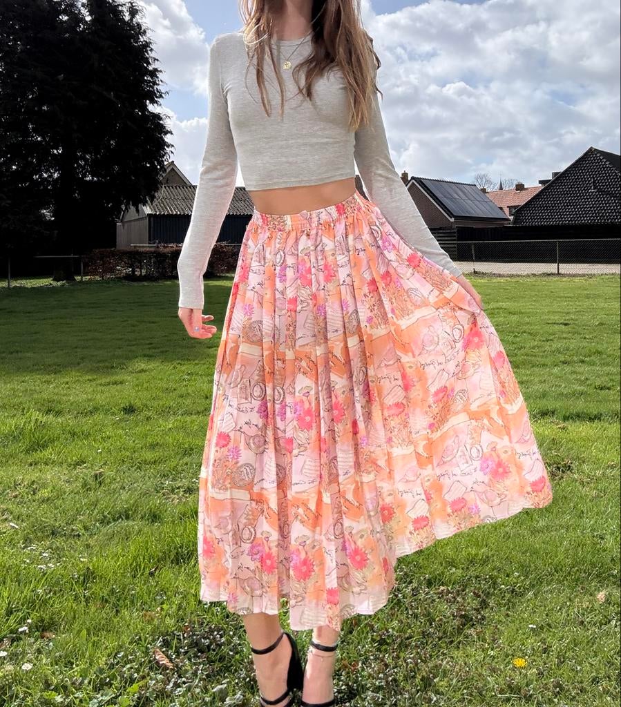 Vintage Vrolijke Roze Rok Met Leuke Tekeningen, Ophalen of Verzenden, Roze, Maat 36 (S), Gedragen