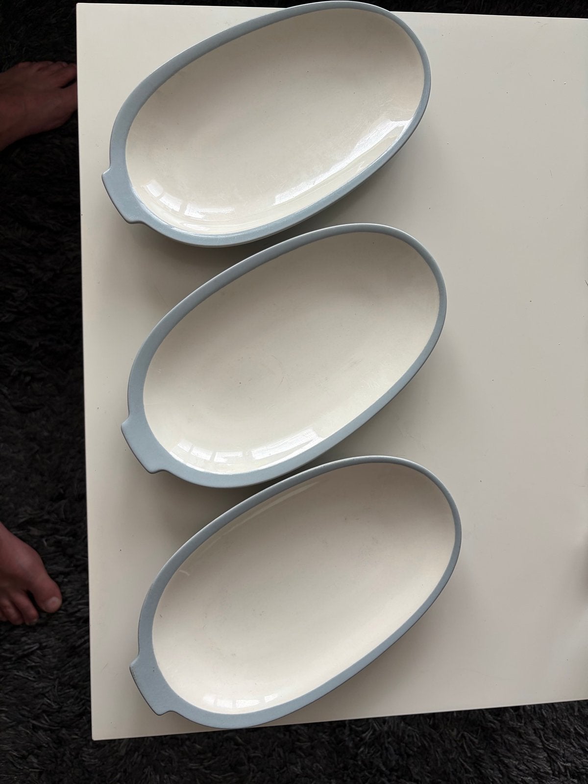 Set van 3 ovale schalen - wit/lichtblauw Pastel, Ophalen of Verzenden