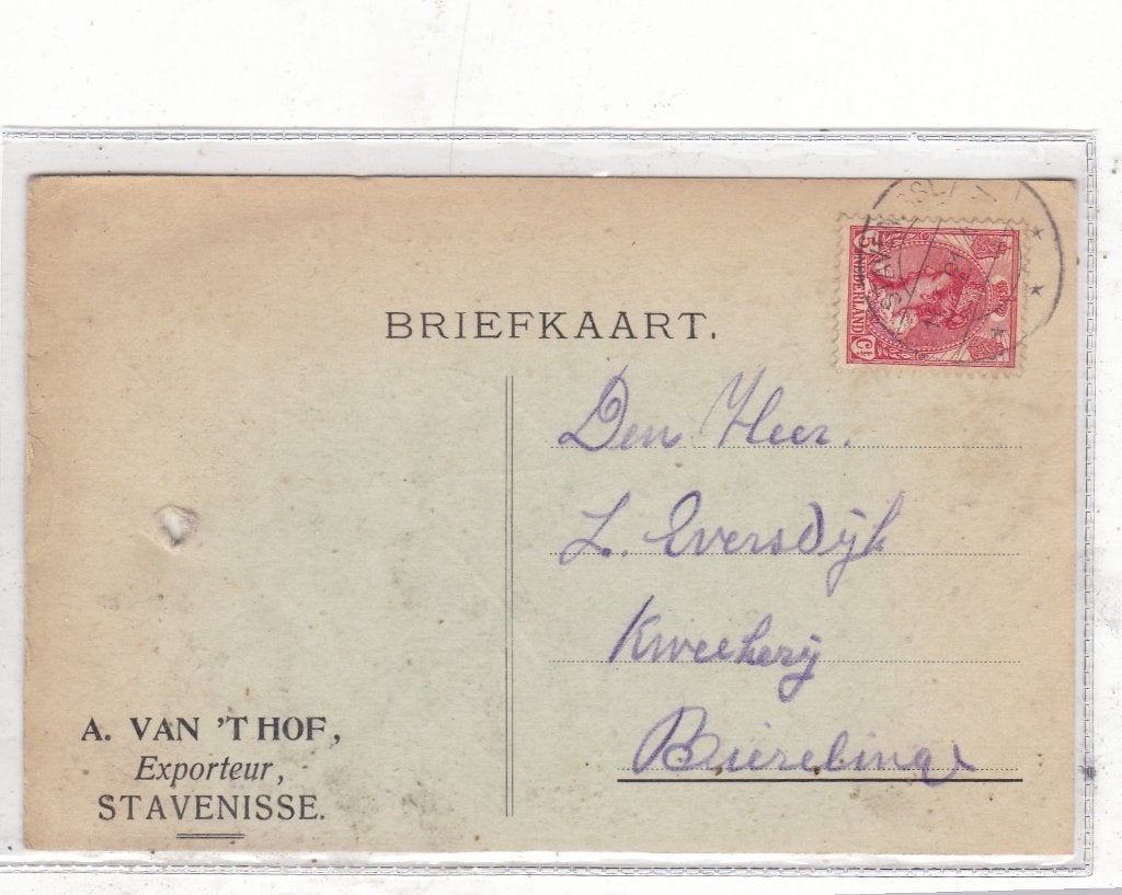 Stavenisse-Briefkaart A. van T Hof 1921, Ophalen of Verzenden, 1920 tot 1940, Gelopen, Zeeland