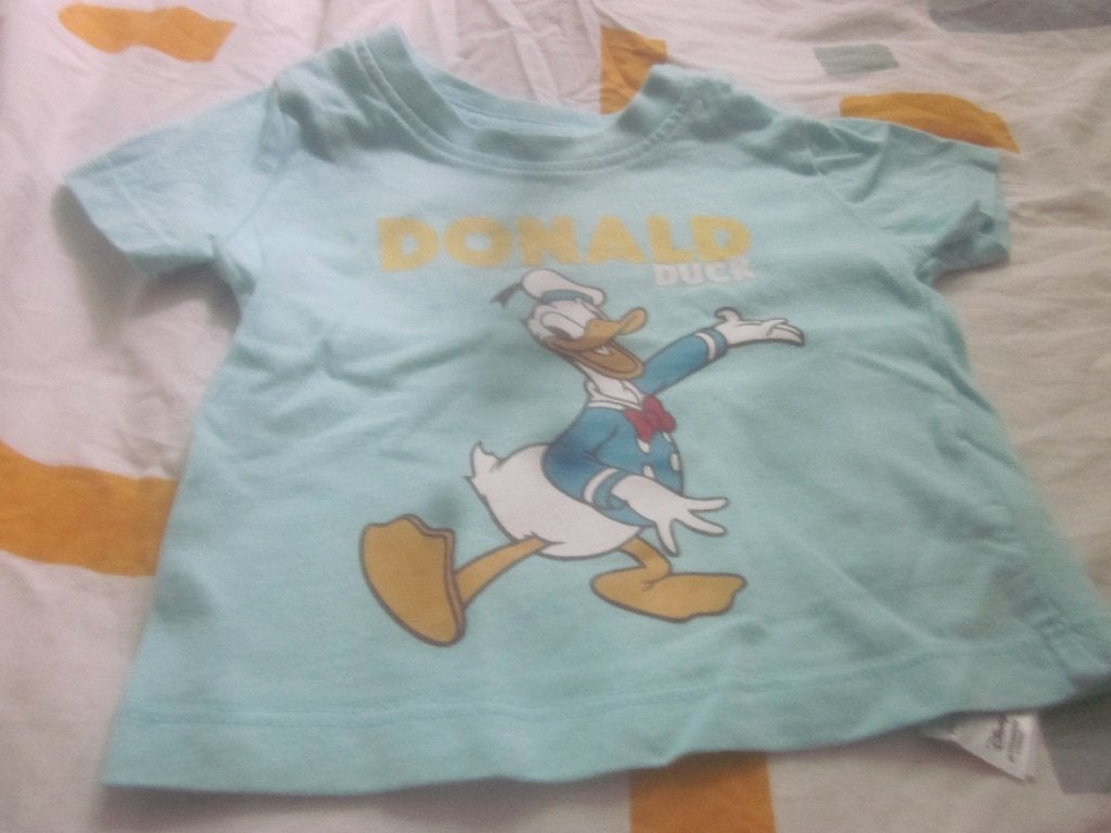 Aqua/wit/ea shirtje met Donald Duck Disney maat 62 zgan, Disney, Ophalen of Verzenden, Zo goed als nieuw, Jongetje