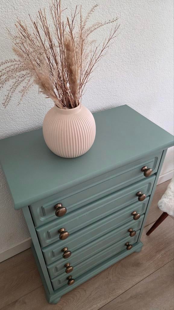 Vintage ladenkast  salie  groen, Ophalen, 50 tot 100 cm, Zo goed als nieuw, 3 of 4 laden