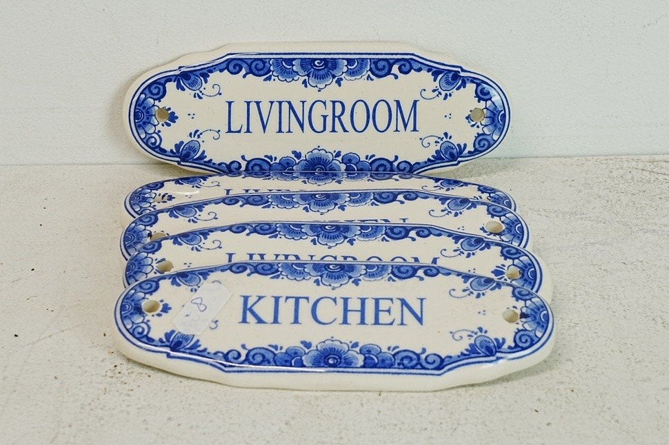 Delfts Blauw Keramische Deurbordjes - Keuken & Woonkamer, Blauw, Ophalen of Verzenden, Steen/keramiek, Klassiek