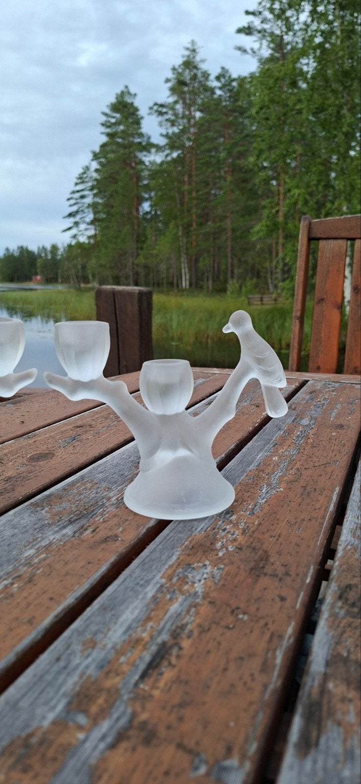 vintage frost glazen kandelaars, wit en roze, vogel, Ophalen of Verzenden
