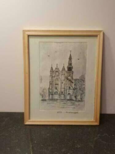 ets Fr. Vleugel Laurentius kerk Heemskerk, Antiek en Kunst, Kunst | Etsen en Gravures, Ophalen