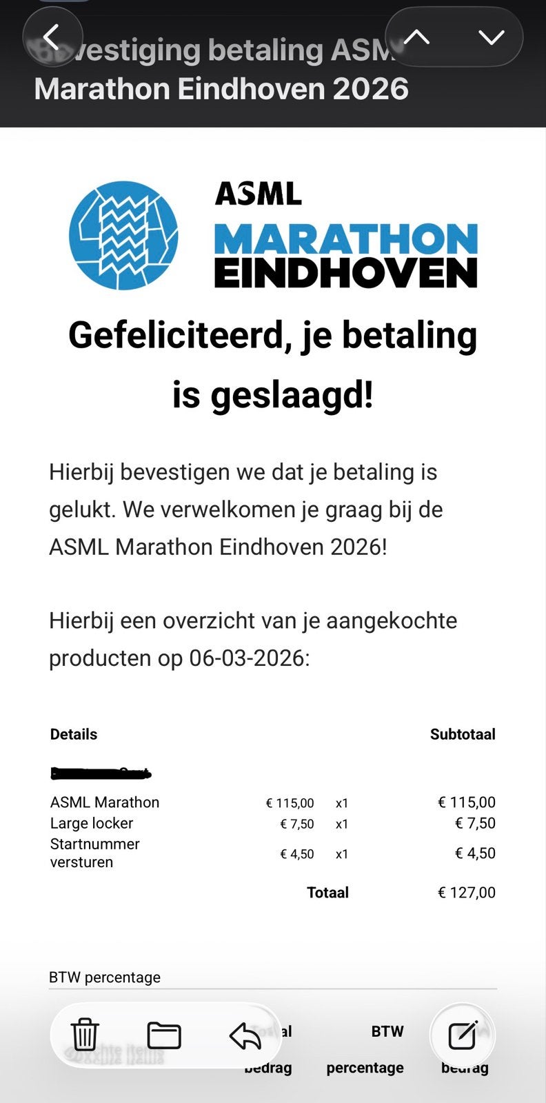Startbewijs hele marathon Eindhoven. Incl grote locker, Tickets en Kaartjes, Sport | Overige, Eén persoon, Oktober