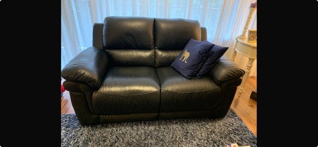 2-zits bank echt leder, donkerblauw, Huis en Inrichting, 150 tot 200 cm, Tweepersoons, 75 tot 100 cm, Ophalen of Verzenden