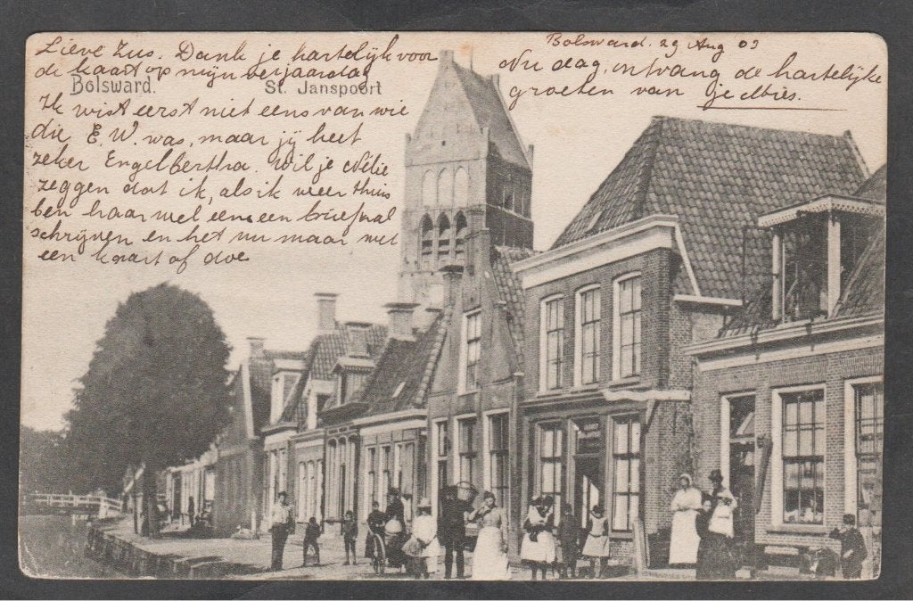 bolsward st.janspoort  met volk, Verzenden, Voor 1920, Gelopen, Friesland