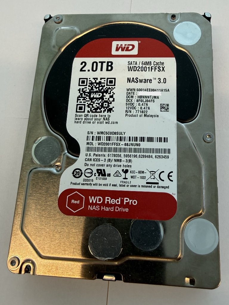 WD Red Pro 2TB NAS HDD SATA 3.5" | WD2001FFSX, Intern, 2TB, Gebruikt, Desktop
