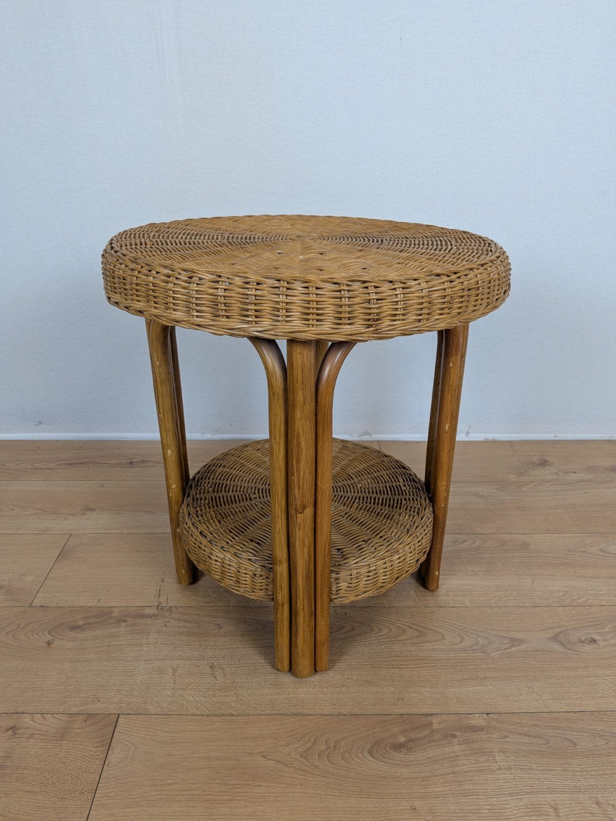 Vintage Rotan Bijzettafel | Bamboe | Rond | Jaren 70/80, Ophalen of Verzenden