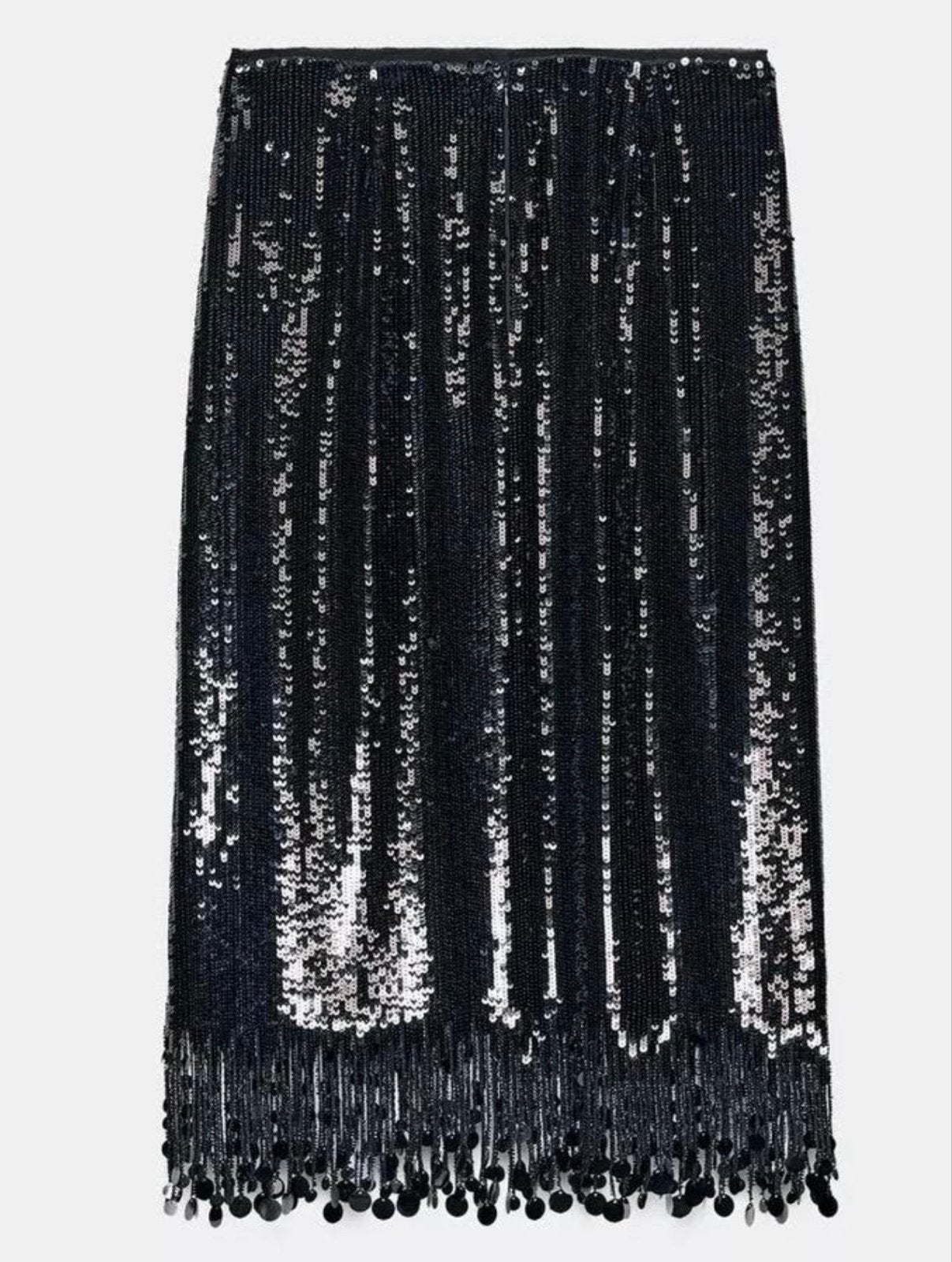 Zara Zwarte Pailletten Rok met Franjes - NIEUW, Kleding | Dames, Rokken, Nieuw, Maat 38/40 (M), Zwart, Knielengte, Ophalen of Verzenden