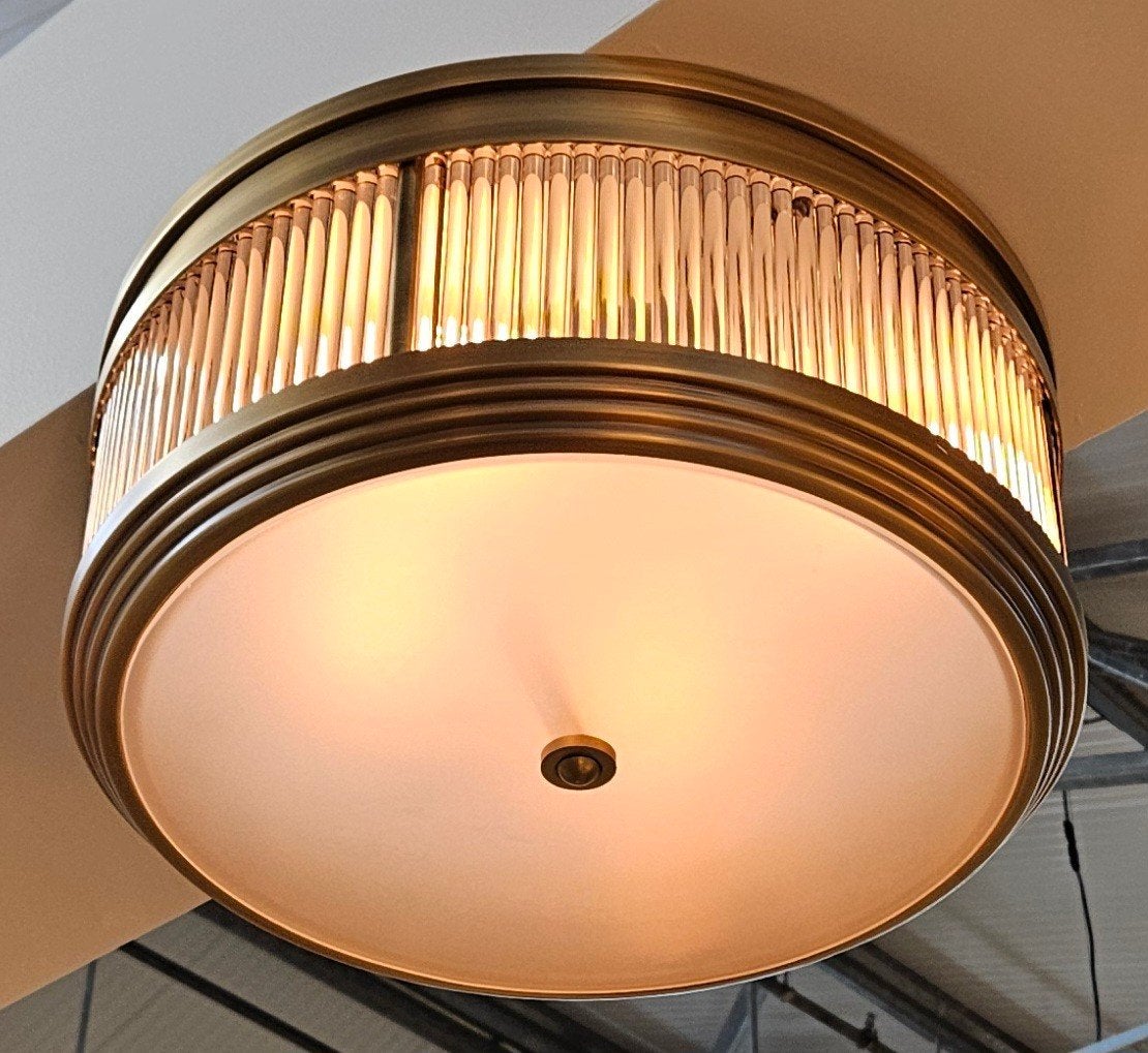 EICHHOLTZ NIEUW Plafondlamp Rousseau Antiek messing E27, Dimbaar, Nieuw, Antiek, Glas