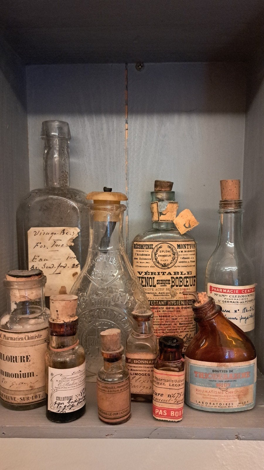 Antieke Franse apothekersflesjes, Ophalen of Verzenden